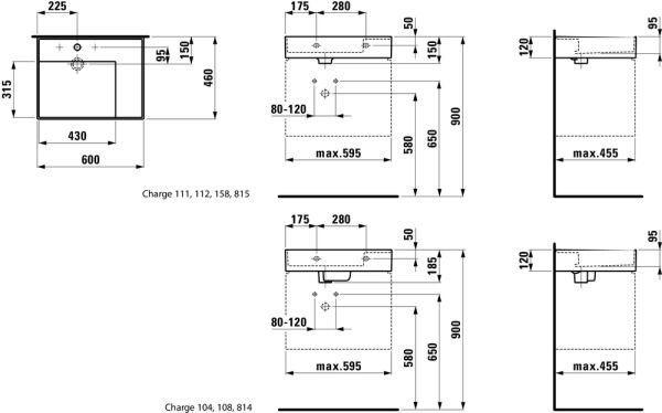 LAUFEN KARTELL ETAJERLI LAVABO SAG DELIKLI 600x460 MM SIYAH H8103340201111