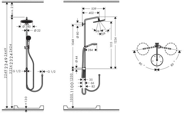 HANSGROHE CROMA SELECT S DUS KOLONU 280 1 JET RENO KROM 26793000