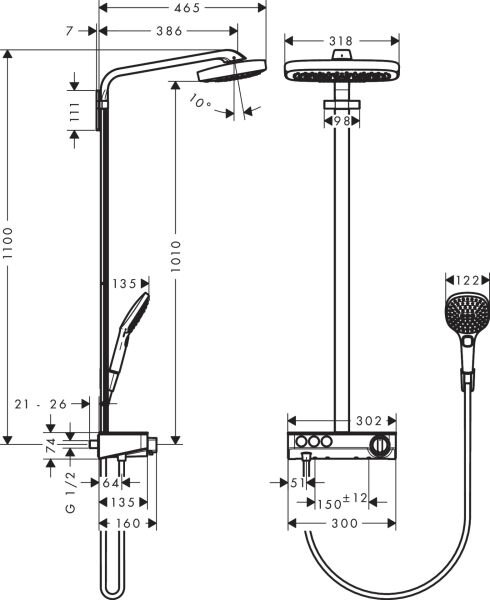 HANSGROHE RAINDANCE SELECT E DUS KOLONU 300 3JET KROM/BEYAZ 27127400