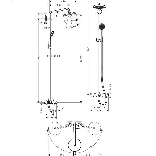 HANSGROHE CROMA DUS KOLONU 220 TERMOSTATLI KROM 27223000