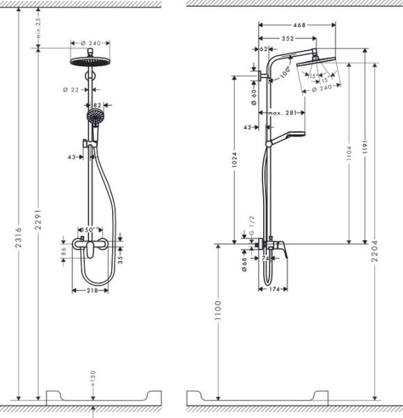 HANSGROHE CROMETTA S DUS KOLONU 240 1JET TEK KOLLU BATARYA ILE KROM 27269000