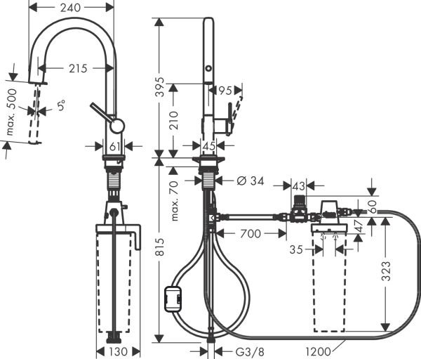 HANSGROHE AQITTURA M91 EVYE BATARYASI M91 FILTRE SISTEMI 210 CEKILEBILIR GAGA KROM 76803000