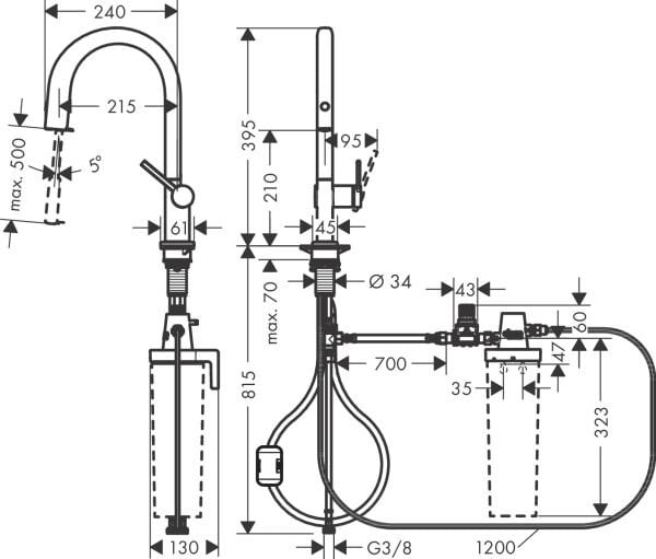 HANSGROHE AQITTURA M91 EVYE BATARYASI M91 FILTRE SISTEMI 210 CEKILEBILIR GAGA SATIN SIYAH 76803670