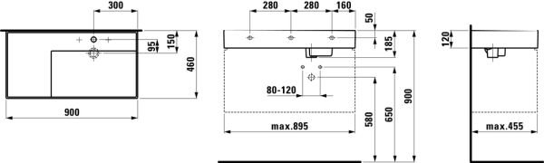 LAUFEN KARTELL ETAJERLI LAVABO SOL  900x460 MM BATARYA DELIKSIZ H8103390001121