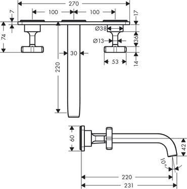 AXOR CITTERIO E 3-DELIKLI LAVABO BATARYASI 220MM MAT SIYAH KROM 36115340