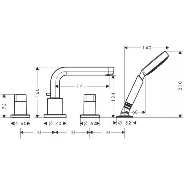 HANSGROHE METRIS S DORT DELIKLI KUVET BATARYASI KROM 31443000