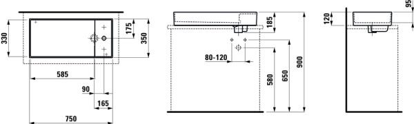 LAUFEN KARTELL ETAJERLI CANAK LAVABO SAG SIYAH 750x350 MM H8123320201111