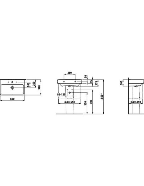 LAUFEN PRO S TEZGAH USTU LAVABO 600x380MM H8189590001041
