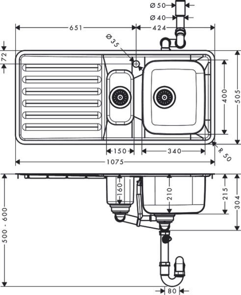 HANSGROHE S71 EVIYE ANKASTRE S4111-F54 340/150/400, DAMLALIKLI P.CELIK 43342800