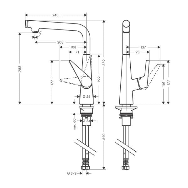 HANSGROHE TALIS SELECT M51 EVYE BATARYASI TEK KOLLU 300 1JET PASLANMAZ CELIK 72820800