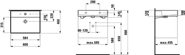 LAUFEN KARTELL LAVABO TASMA DELIKLI BATARYA DELIKLI 600x460 MM H8103330001041