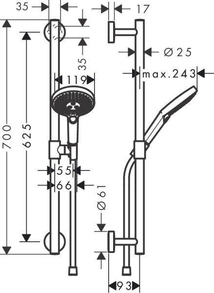 HANSGROHE RAINDANCE SELECT S DUS SETI 120 3JET 65 CM DUS BARI ILE KROM 26320000
