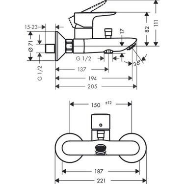 HANSGROHE TALIS E TEK KOLLU BANYO BATARYASI APLIKE  MAT BRONZ 71740140