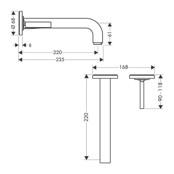 AXOR CITTERIO TEK KOLLU LAVABO BATARYASI PIM KULPLU 220MM CIKIS VE ROZETLI 39116340