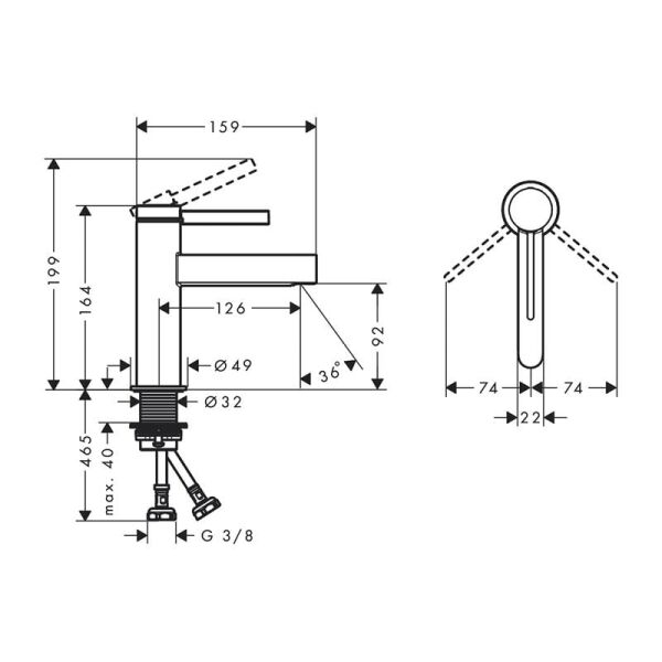HANSGROHE FINORIS TEK KOLLU LABAVO BATARYASI KROM 76010000