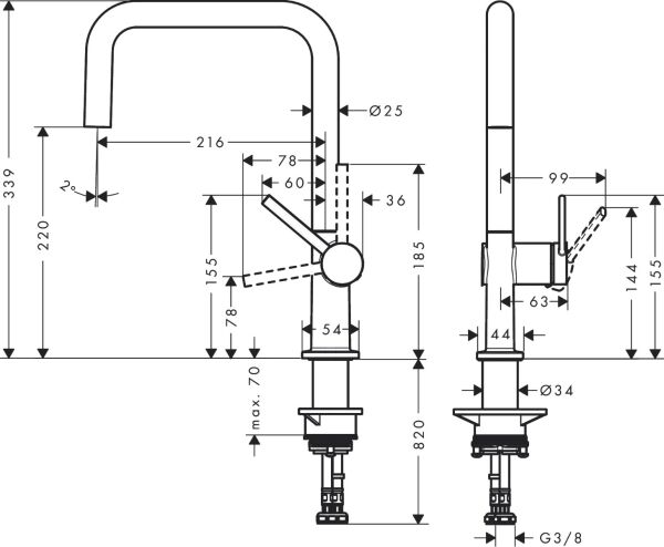 HANSGROHE TALIS M54 EVIYE BATARYASI TEK KOLLU U 220 1JET KROM 72806000