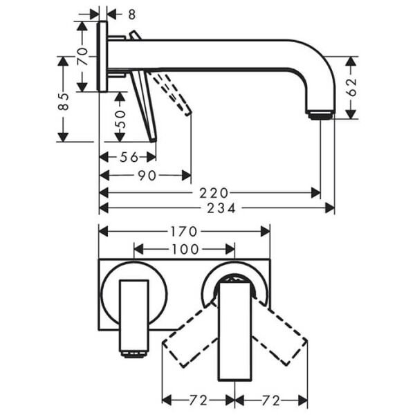 AXOR CITTERIO LAVABO BATARYASI CUBUK VOLAN 220MM GAGA VE PLAKA ILE KROM 39119000