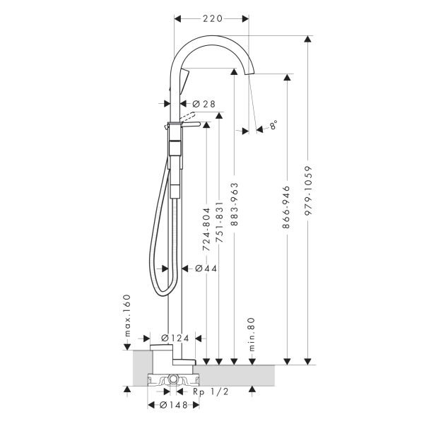 AXOR ONE YERDEN TEK KOLLU BANYO BATARYASI MAT SIYAH KROM 48440340