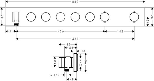 AXOR SHOWERSELECT BANYO BATARYASI TERMOSTATIK MODUL SELECT 5 CIKIS KIRMIZI ALTIN 18358300