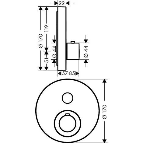 AXOR SHOWERCOLLECTION BANYO BATARYASI TERMOSTATIK 1 CIKIS TERMOTAT  MAT SIYAH KROM 36722340