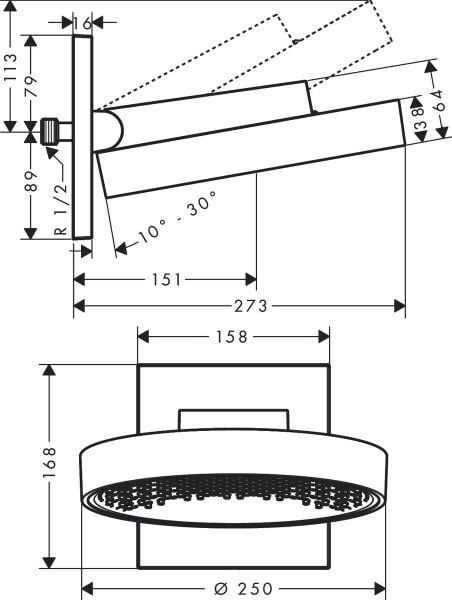 HANSGROHE RAINFINITY TEPE DUSU 250 1JET DUVAR BAGLANTISI ILE KROM 26226000
