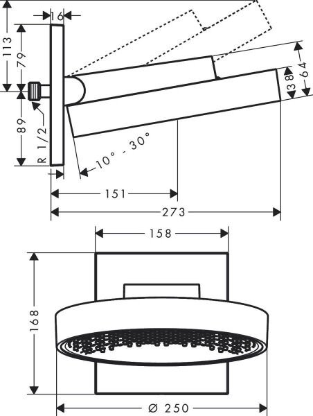 HANSGROHE RAINFINITY TEPE DUSU 250 1JET DUVAR BAGLANTISI ILE KROM 26226000