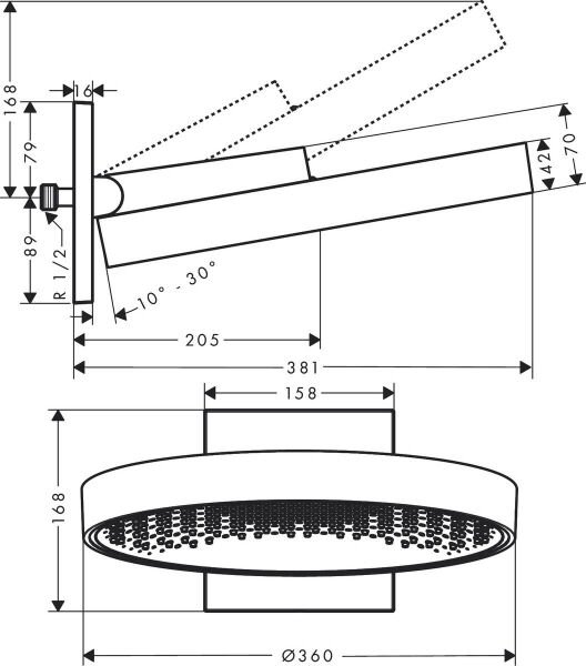 HANSGROHE RAINFINITY TEPE DUSU 360 1JET DUVAR BAGLANTILI SATIN SIYAH 26230670