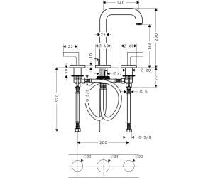 AXOR CITTERIO 3-DELIKLI LAVABO BATARYASI 170 140MM GAGA ILE MAT PRINC 39135950