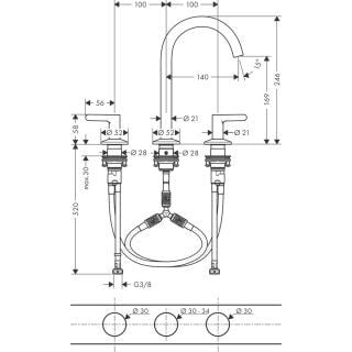 AXOR ONE 3-DELIKLI LAVABO BATARYASI 170MM BAS-AC GIDER SETI ILE MAT NIKEL 48050820