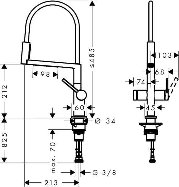 HANSGROHE TALIS M54 EVIYE BATARYASI TEK KOLLU SEMI-PRO  3JET PASLANMAZ CELIK 72861800