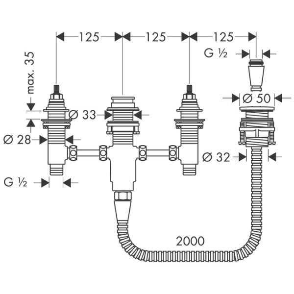 HANSGROHE METROPOL IC SET 4 DELIKLI KUVET KENARI BANYO BATARYASI ICIN 13244180