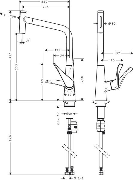 HANSGROHE METRIS SELECT M71 EVIYE BATARYASI TEK KOLLU 320 2JET KROM 73820000