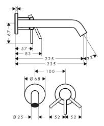 HANSGROHE TECTURIS S TEK KOLLU LAVABO BATARYASI 22,5 ECO SMART MAT BRONZ 73351140