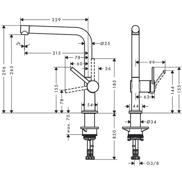HANSGROHE TALIS EVIYE BATARYASI TEK KOLLU M541 EB 270 1JET SATIN SIYAH 72840670