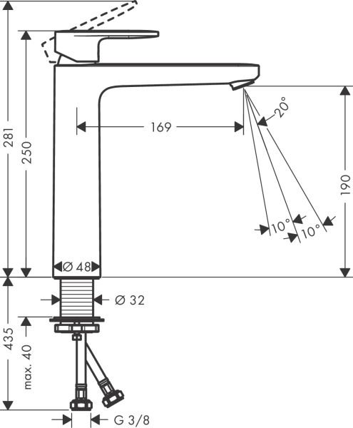 HANSGROHE VERNIS SHAPE TEK KOLLU LAVABO BATARYASI 190 KUMANDALI KROM 71562000