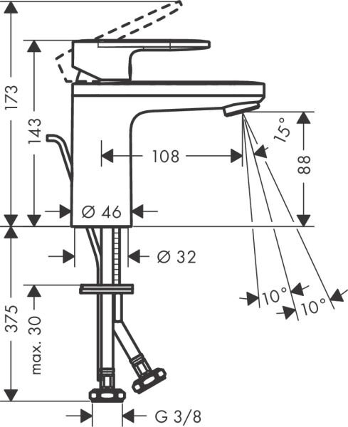 HANSGROHE VERNIS SHAPE TEK KOLLU LAVABO BATARYASI 100MM KUMANDALI  KROM 71561000