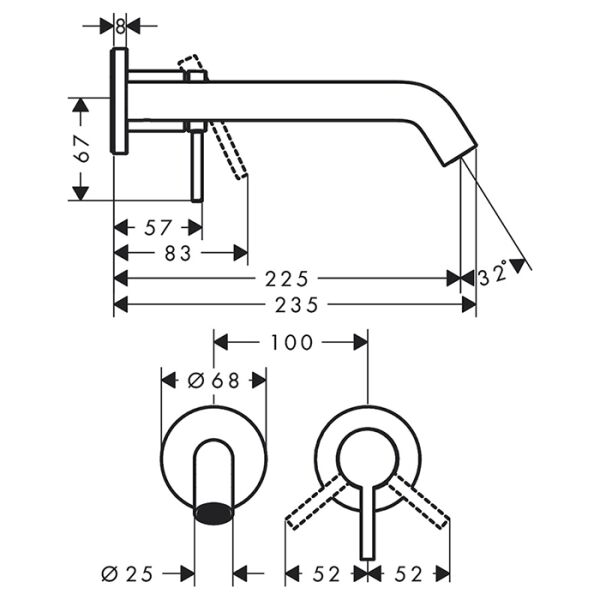 HANSGROHE TECTURIS S TEK KOLLU LAVABO BATARYASI 16,5CM ECOSMART MAT BRONZ 73350140
