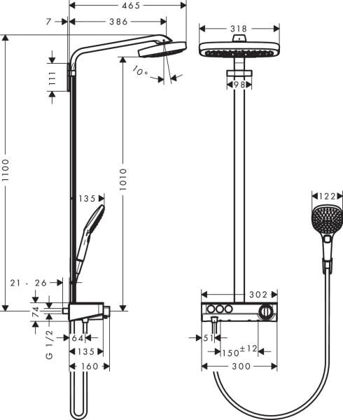 HANSGROHE RAINDANCE SELECT E DUS KOLONU 300 3JET SHOWERTABLET SELECT 300 KROM  27127000