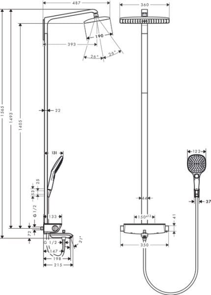 HANSGROHE RAINDANCE E DUS KOLONU 360 1JET BANYO TERMOSTAT ILE BEYAZ/KROM 27113400