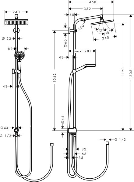 HANSGROHE CROMETTA E DUS KOLONU 240 1JET ECOSMART 9 LT/DK RENO KROM 27289000