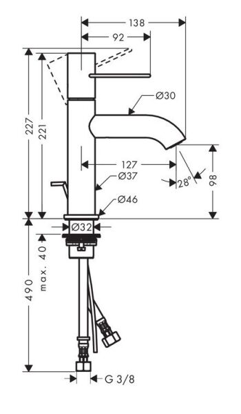 AXOR UNO TEK KOLLU LAVABO BATARYASI 100 LOOP VOLAN MAT NIKEL 38023820