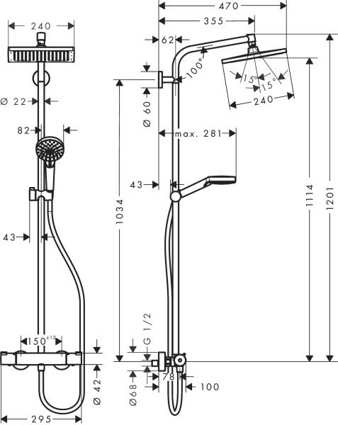 HANSGROHE CROMETTA E DUS KOLONU 240 1JET ECOSMART TERMOSTAT ILE KROM 27281000
