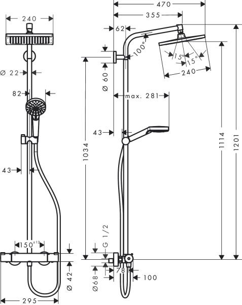 HANSGROHE CROMETTA E DUS KOLONU 240 1JET ECOSMART TERMOSTAT ILE KROM 27281000