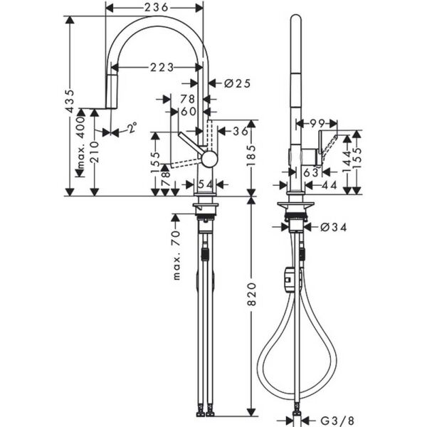 HANSGROHE TALIS M54 EVIYE BATARYASI TEK KOLLU 210 KROM 72802000