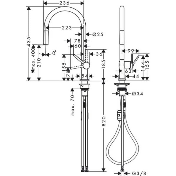 HANSGROHE TALIS M54 EVIYE BATARYASI TEK KOLLU 210 KROM 72802000