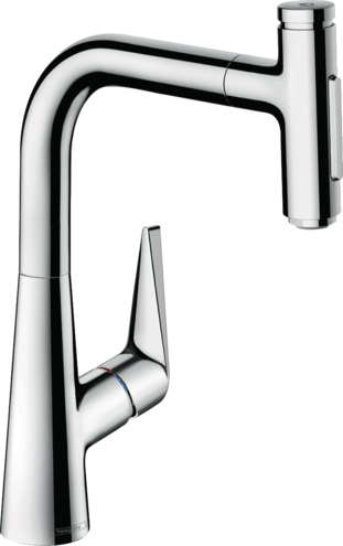 HANSGROHE TALIS SELECT M51 TEK KOLLU EVIYE BATARYASI CEKILEBILIR EL DUSU ILE KROM 72824000