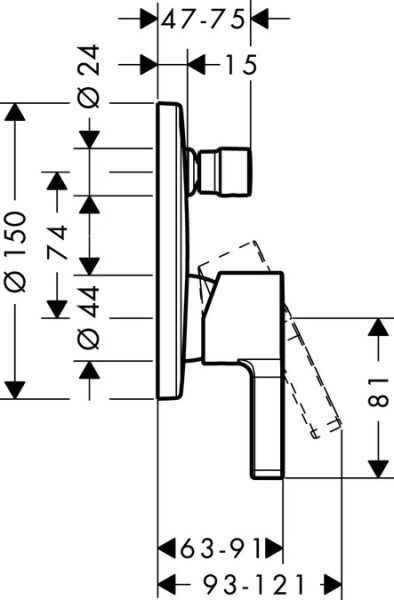 HANSGROHE METRIS S TEK KOLLU BANYO BATARYASI KROM 31465000