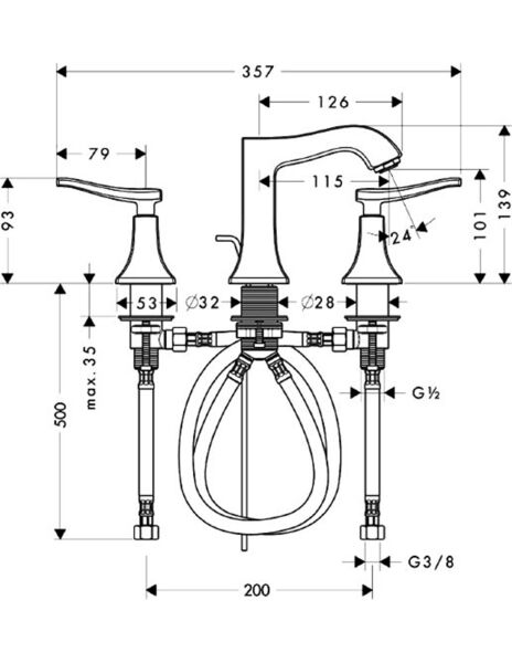 HANSGROHE METRIS CLASSIC 3-DELIKLI LAVABO BATARYASI KROM 31073000