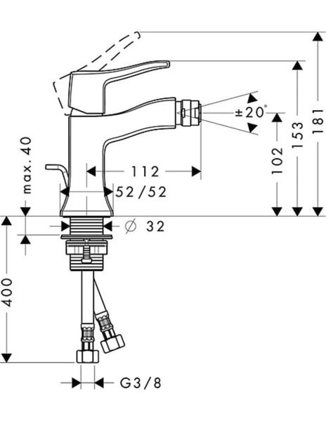 HANSGROHE METRIS TEK KOLLU BIDE BATARYASI KROM 31275000