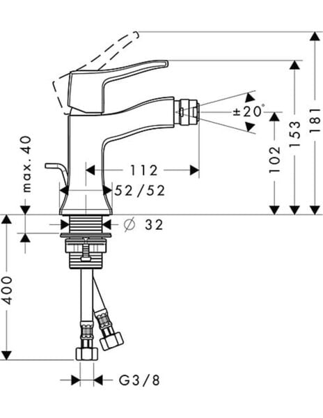 HANSGROHE METRIS TEK KOLLU BIDE BATARYASI KROM 31275000